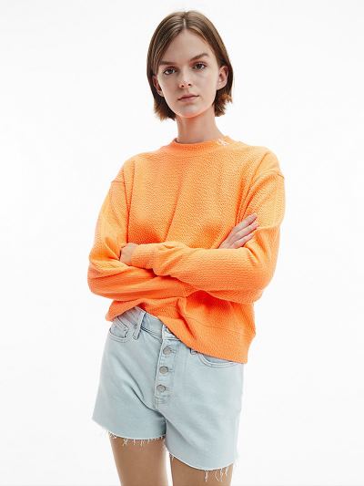 Calvin Klein Ruhák HU977273 | Calvin Klein Stretch Rib Női Pulóver Narancssárga